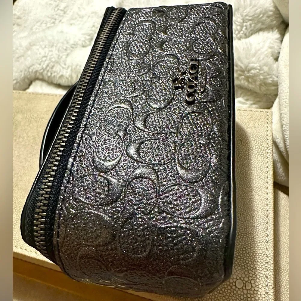 Coach Travel Jewelry Case - Signature Black Embossed Leather